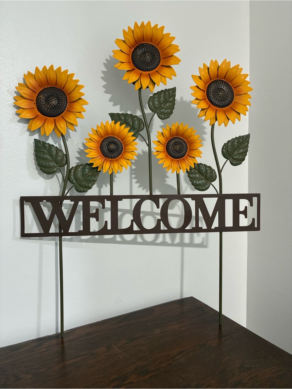 NWT- Stunning- Fall- Welcome Sunflower Metal Garden Stake Sign- 26x20